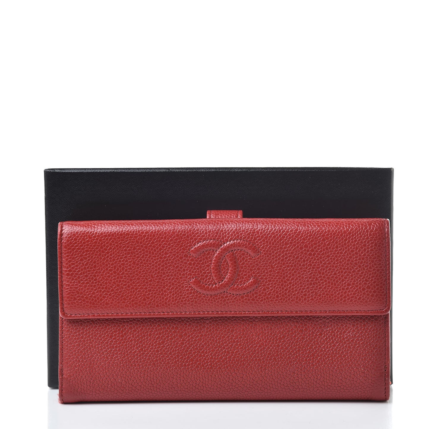 Caviar CC Long Flap French Wallet Red