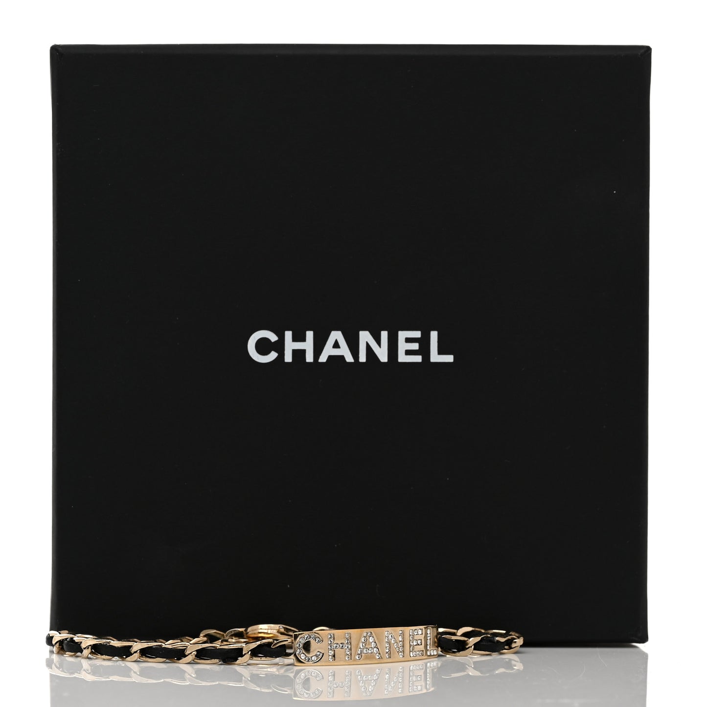 Metal Lambskin Crystal Sergeant Chanel Bracelet Gold