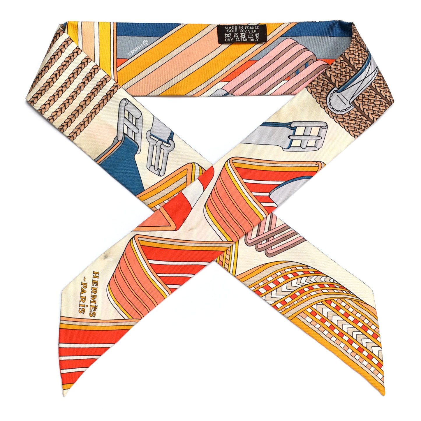 Silk Sangles En Zigzag Twilly Ivory Orange Bleu
