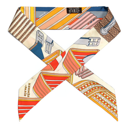 Hermes Silk Sangles En Zigzag Twilly Ivory Orange Bleu 1 of 5