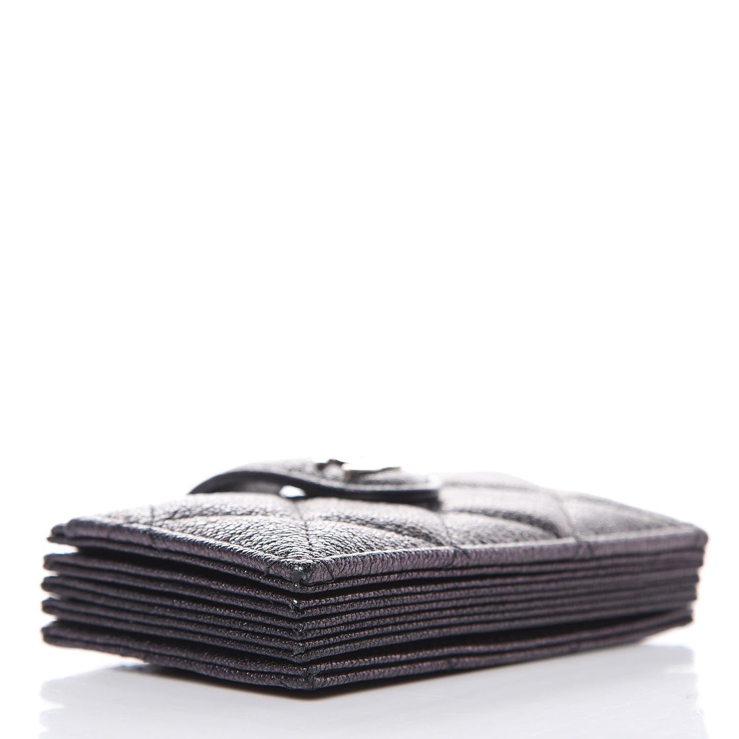 Iridescent Caviar Quilted Gusseted Card Holder Black