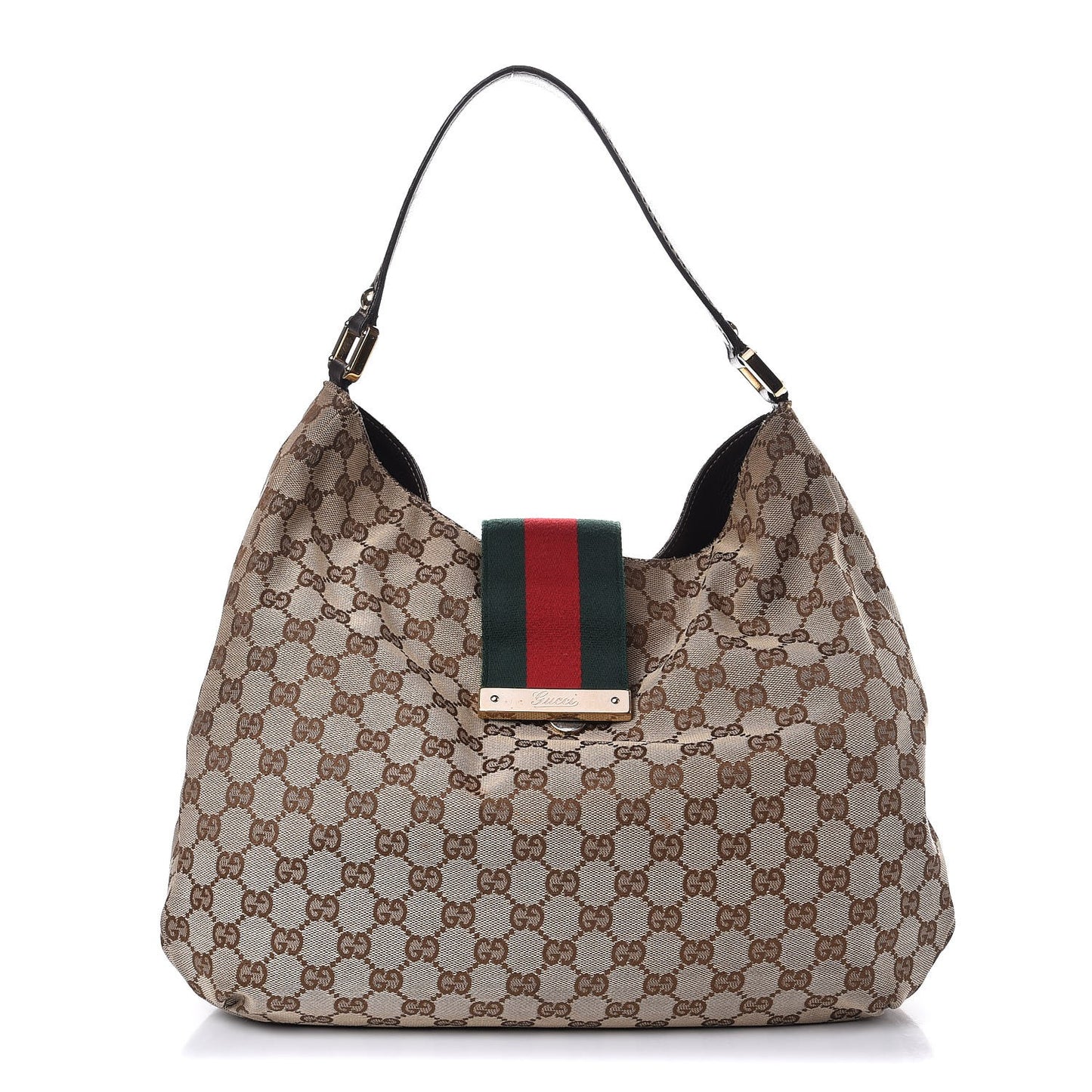 Monogram Large New Ladies Web Hobo Dark Brown