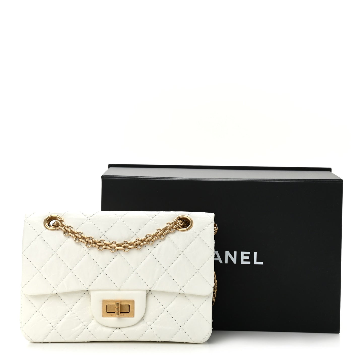 Aged Calfskin Quilted 2.55 Reissue Mini Flap White