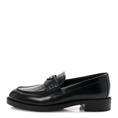 Prada Spazzolato Metal Triangle Logo Loafers 36 Black 1 of 10