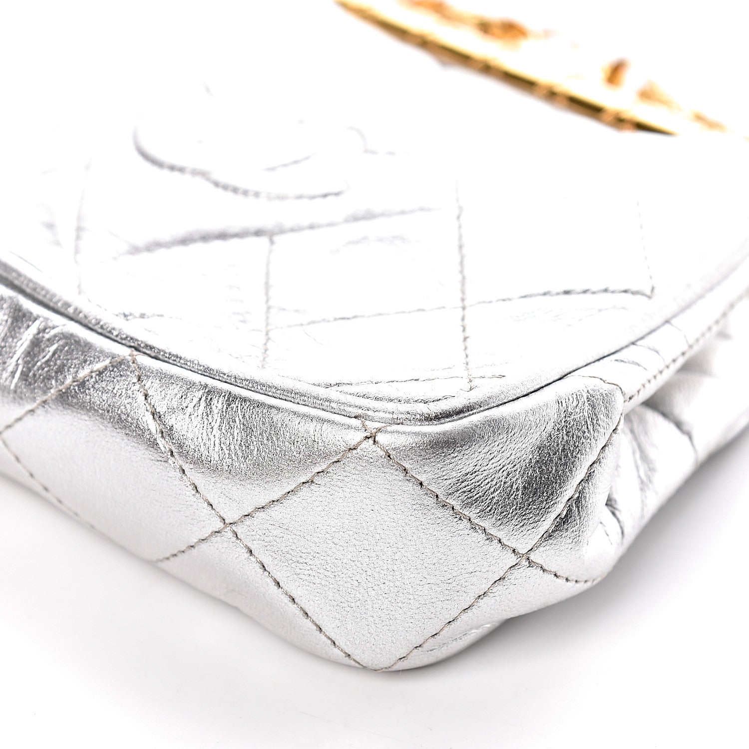 Chanel Metallic Lambskin Quilted CC Kiss Lock Evening Clutch Silver 11 of 11