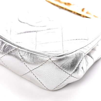 Chanel Metallic Lambskin Quilted CC Kiss Lock Evening Clutch Silver 11 of 11