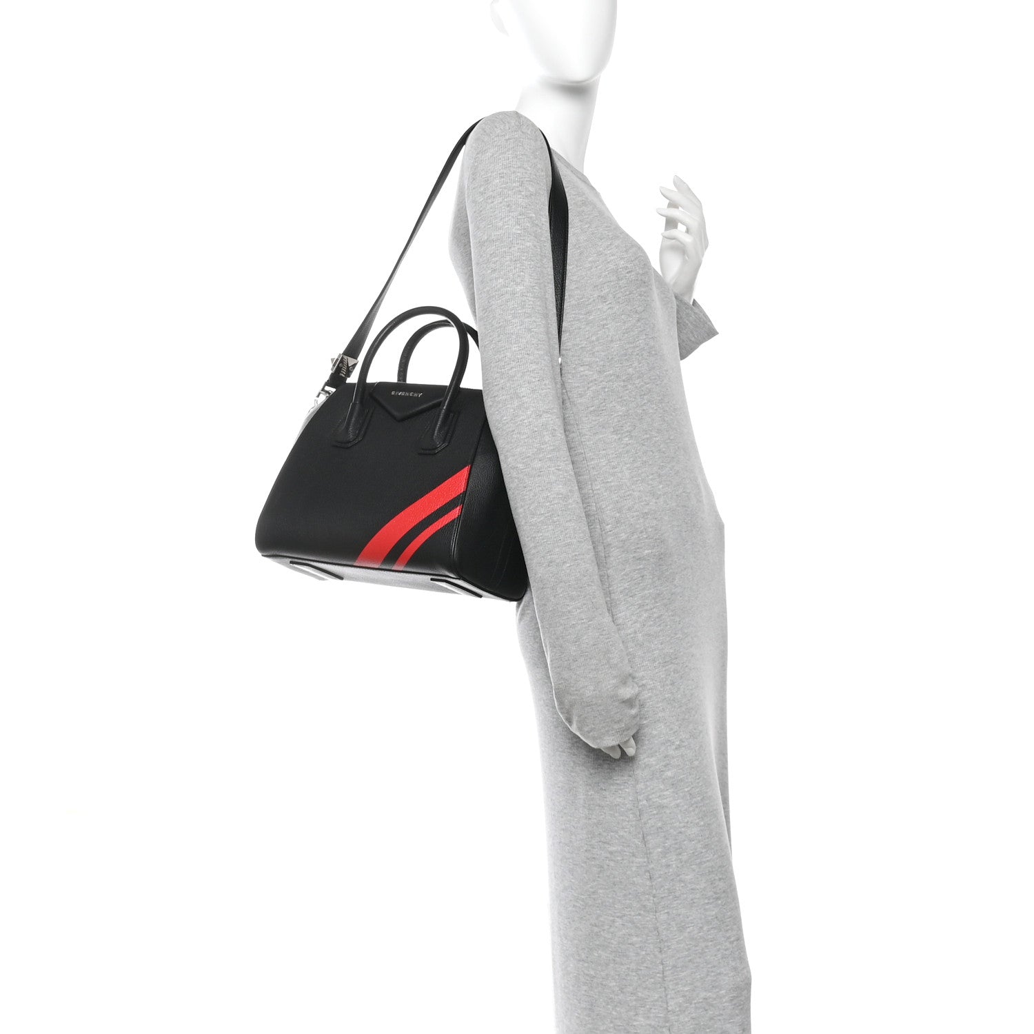 Givenchy Sugar Goatskin Striped Small Antigona Black Red 2 of 11