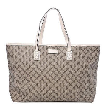 Gucci GG Supreme Monogram Large Zippered Shopping Tote Off White 1 of 10