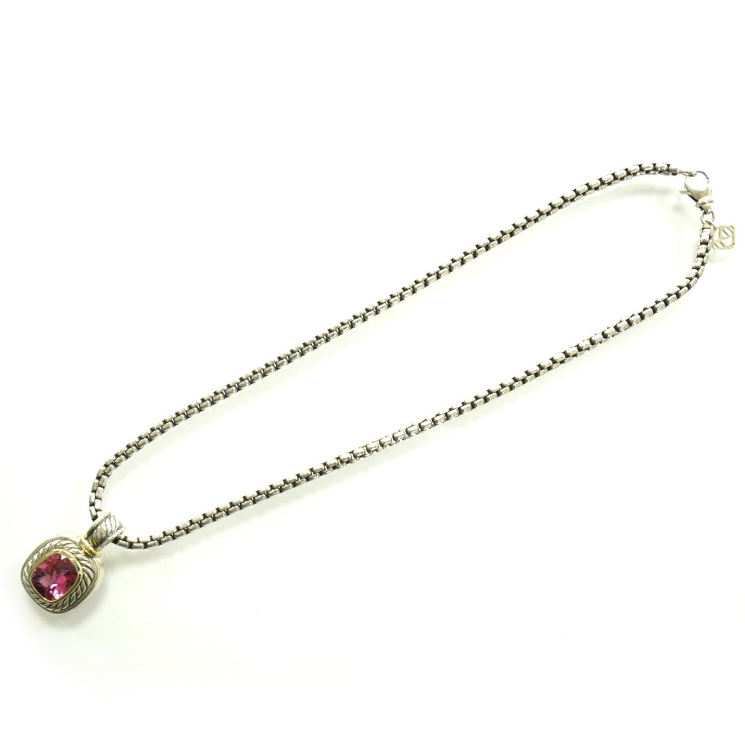 David Yurman Sterling Silver and 18k Gold Pink Tourmaline Enhancer Albion Necklace 1 of 6