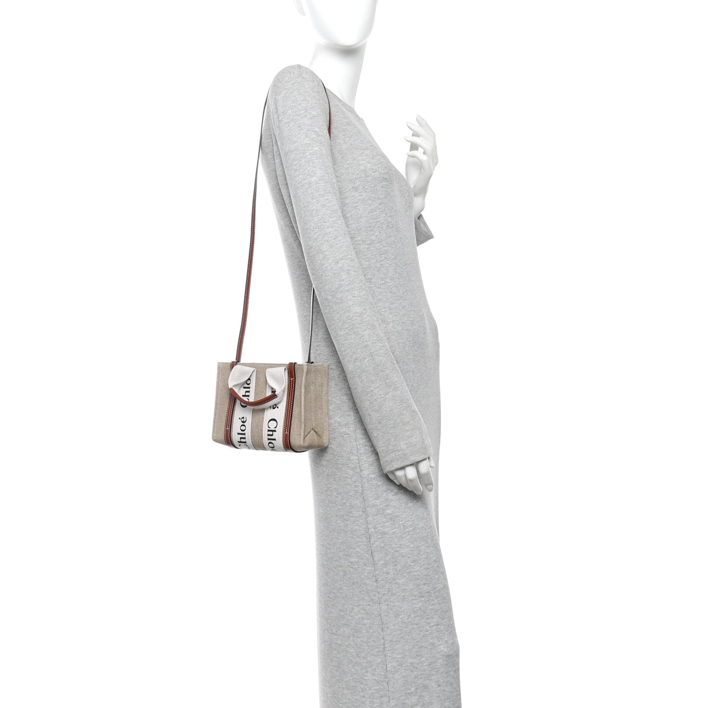 Cotton Calfskin Mini Woody Ribbon Tote White Brown White Brown