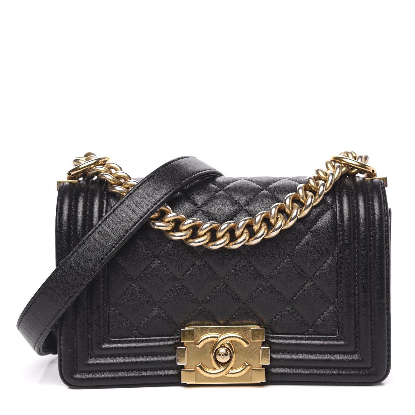 Lambskin Quilted Small Boy Flap Black