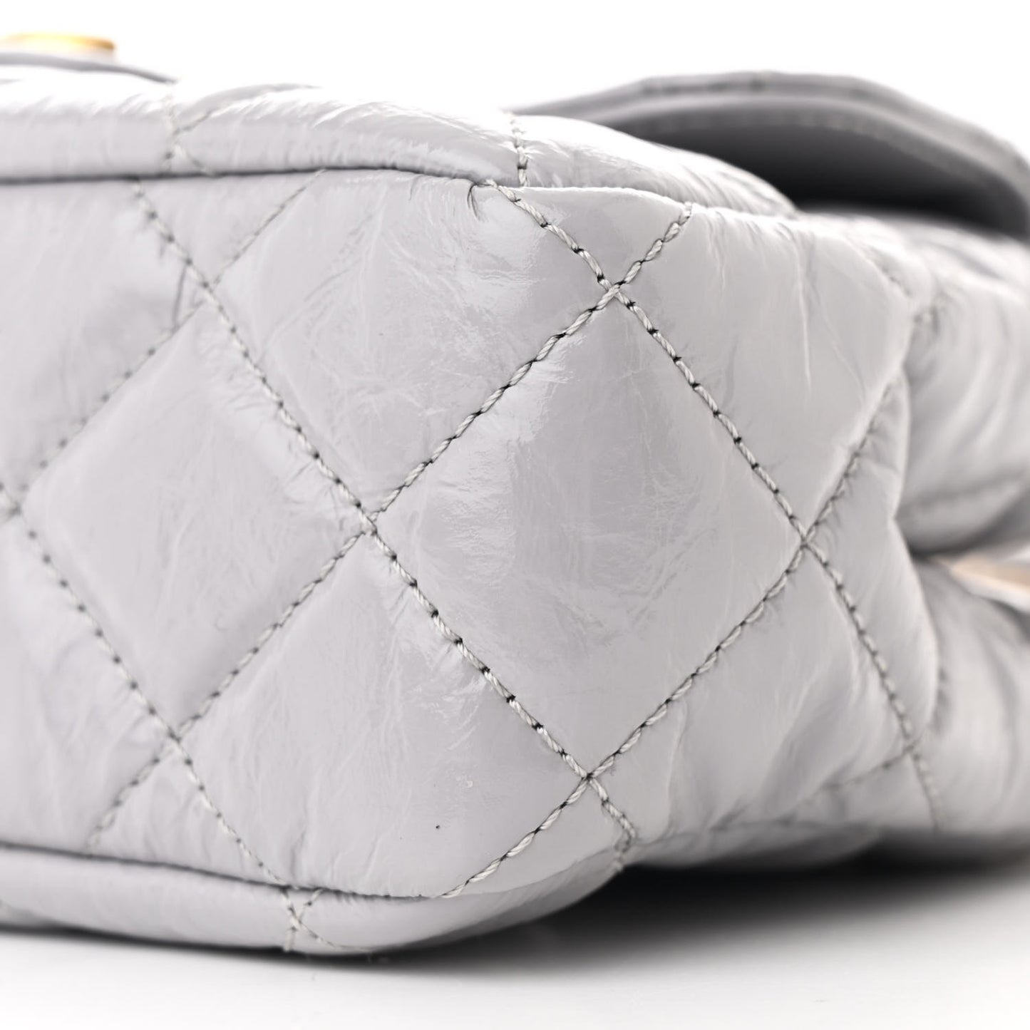 Shiny Crumpled Calfskin Quilted Small Wavy CC Hobo Grey