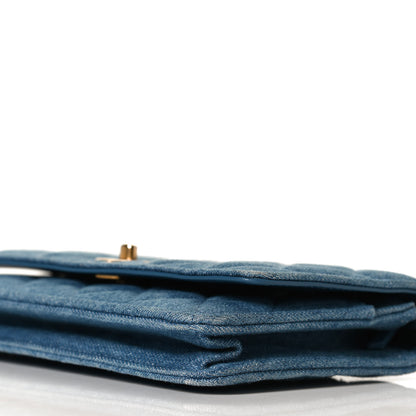 Chanel Denim Quilted CC Pearl Crush Wallet On Chain WOC Blue 10 of 13