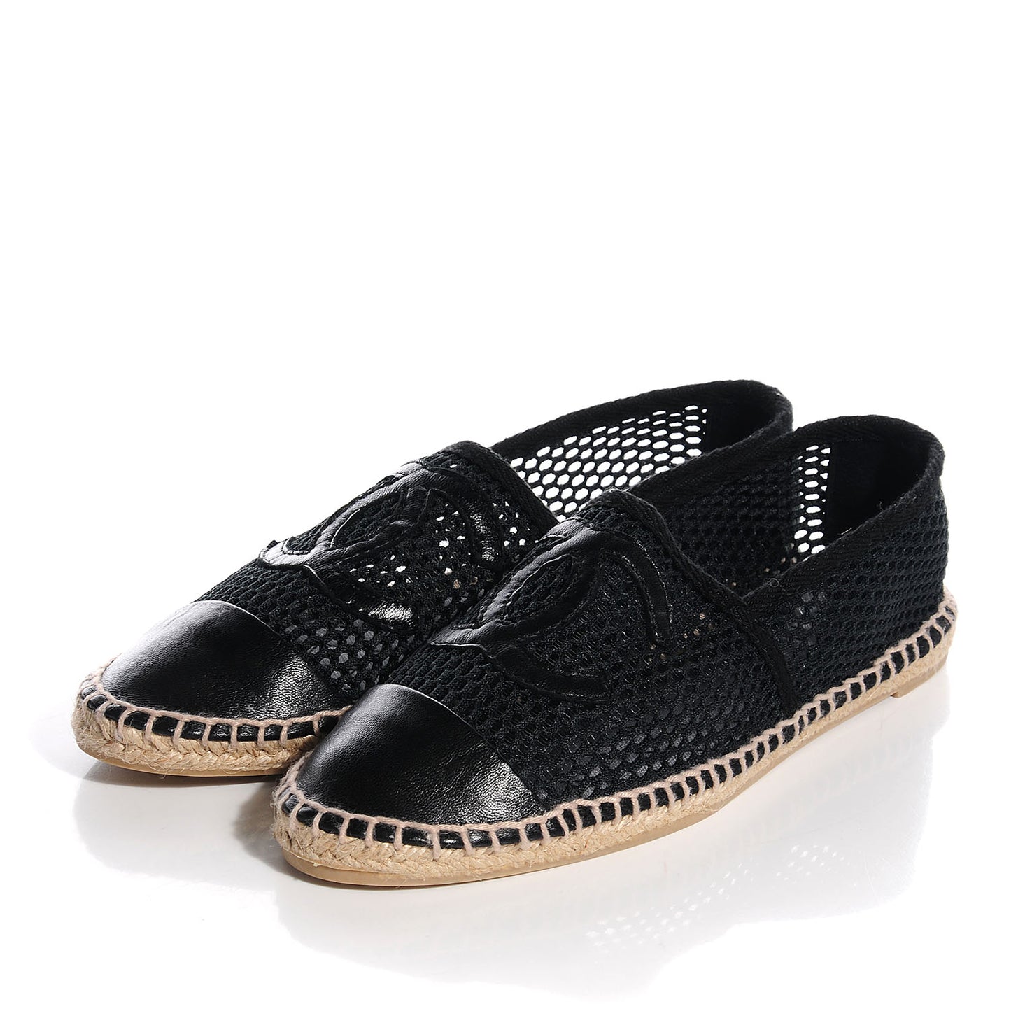 Mesh Lambskin Espadrilles 38 Black