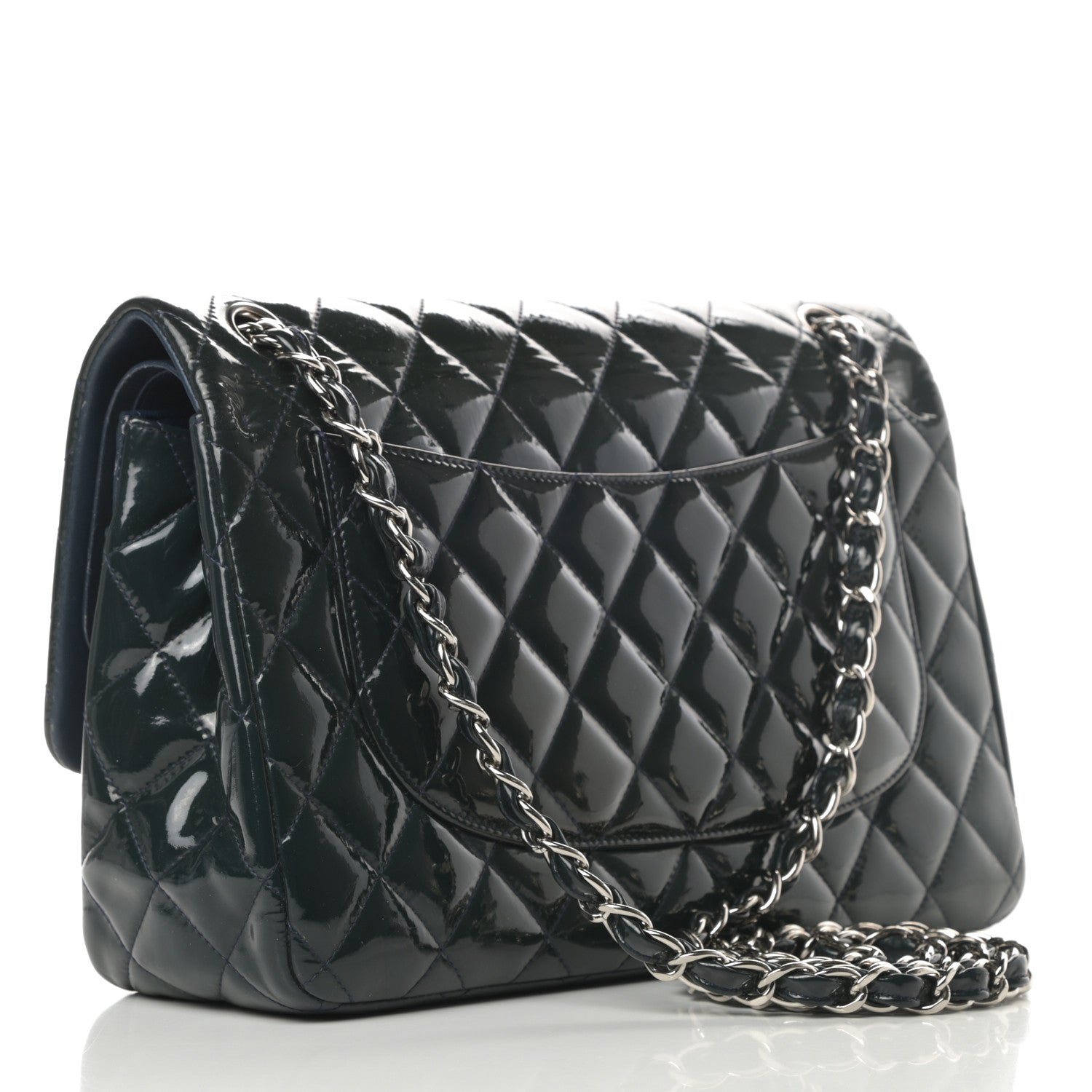 Chanel Patent Quilted Jumbo Double Flap Blue 3 of 16
