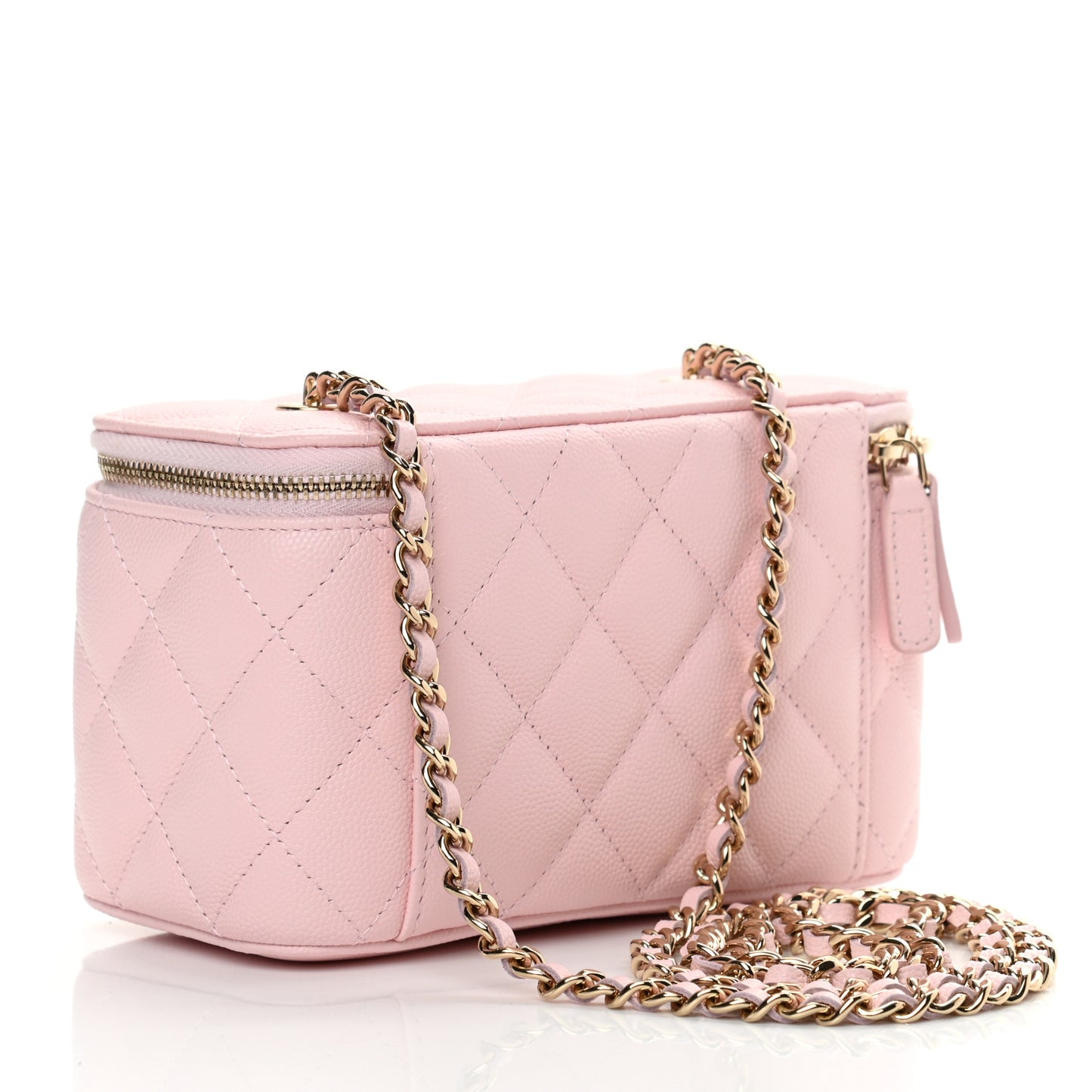 Caviar Quilted Small Vanity Case With Chain Light Pink