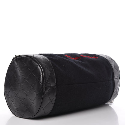 Chanel Wool Calfskin Embroidered Paris Hamburg Bowling Bag Black 4 of 10