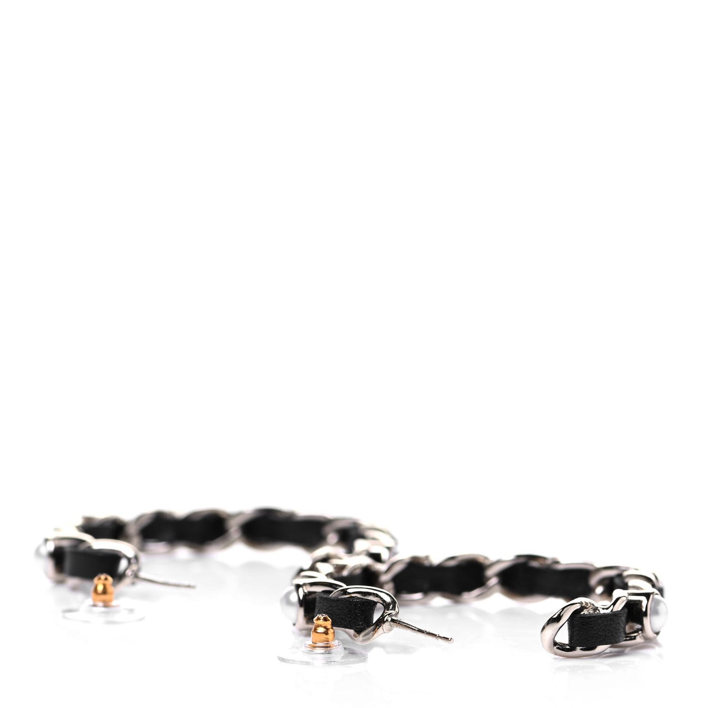 Lambskin Pearl More Is More CC Chain Hoop Earrings Gold Black