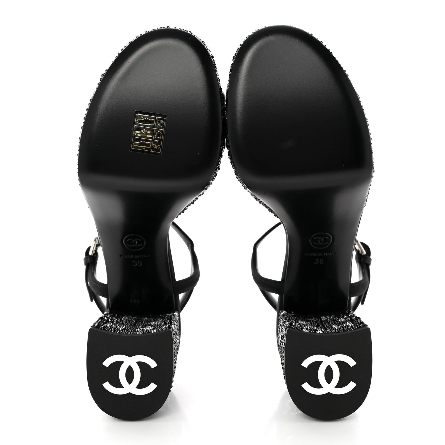 Chanel Grosgrain Strass Logo Platform Sandals 39 Black Silver 5 of 11