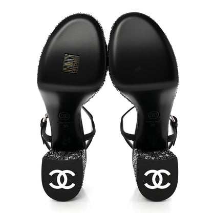 Chanel Grosgrain Strass Logo Platform Sandals 39 Black Silver 5 of 11