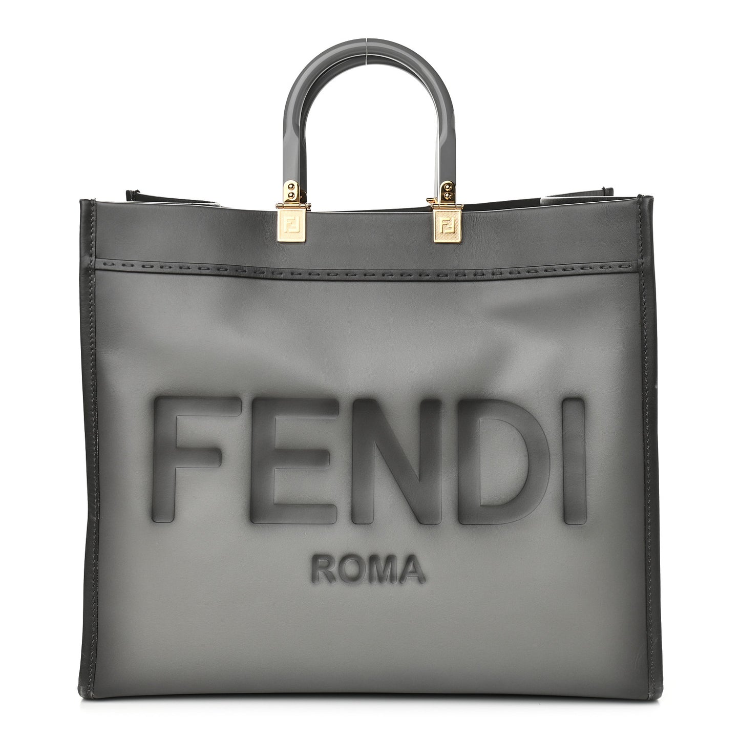 Vitello King Tamponato Plexiglass Logo Embossed Large Fendi Sunshine Shopper Tote Ghiaccio