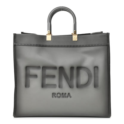 Fendi Vitello King Tamponato Plexiglass Logo Embossed Large Fendi Sunshine Shopper Tote Ghiaccio 1 of 8