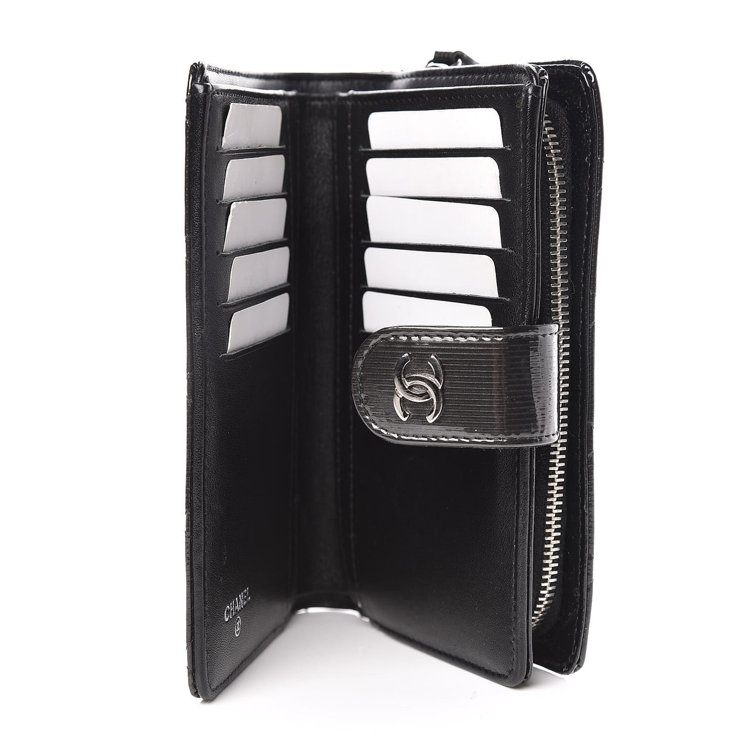 Striated Patent Quilted Zipped Pocket Wallet Grey