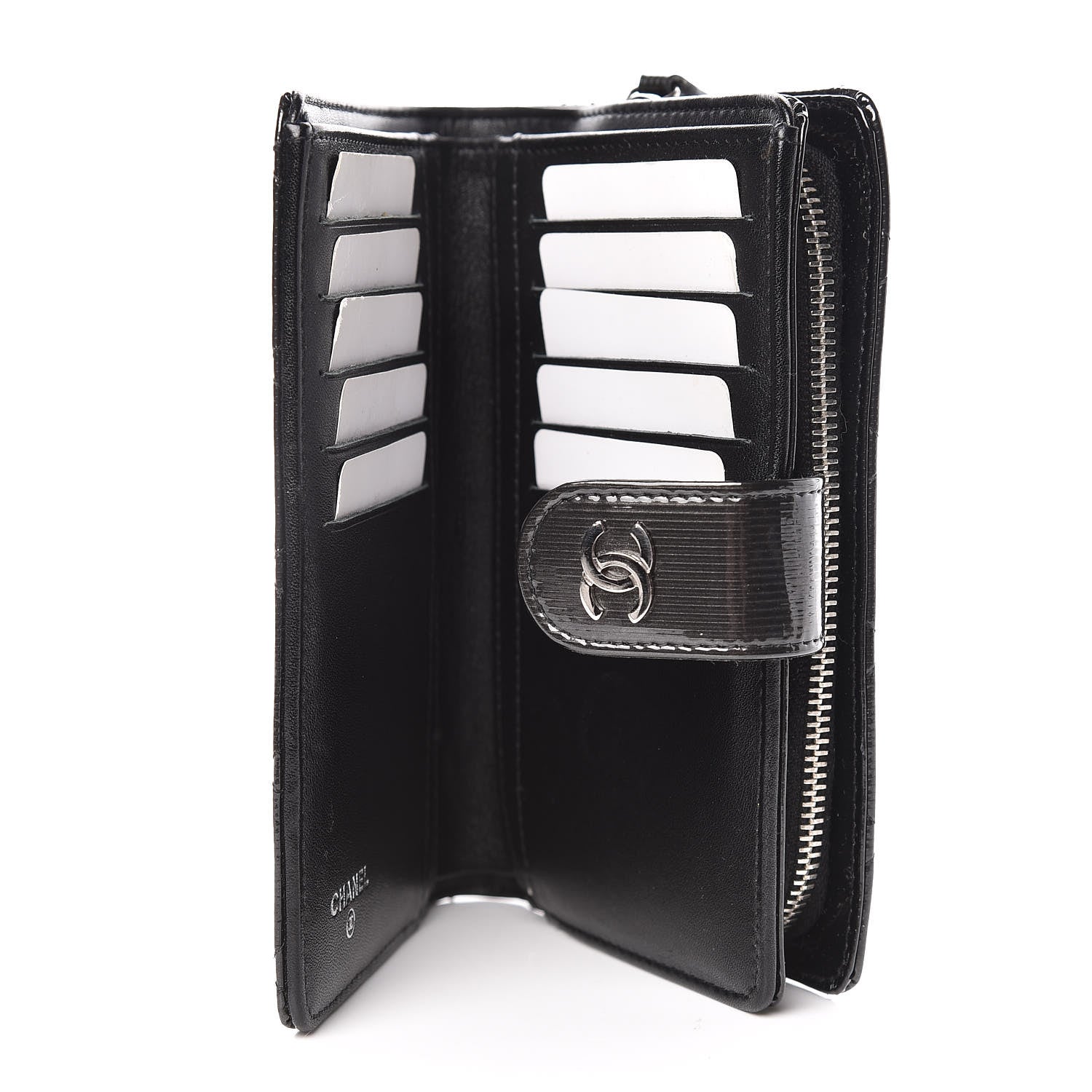 Chanel Striated Patent Quilted Zipped Pocket Wallet Grey 6 of 9