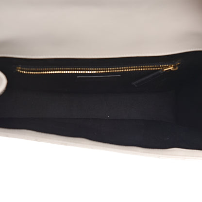 Saint Laurent Grain De Poudre Matelasse Chevron Large Monogram Satchel White 5 of 17
