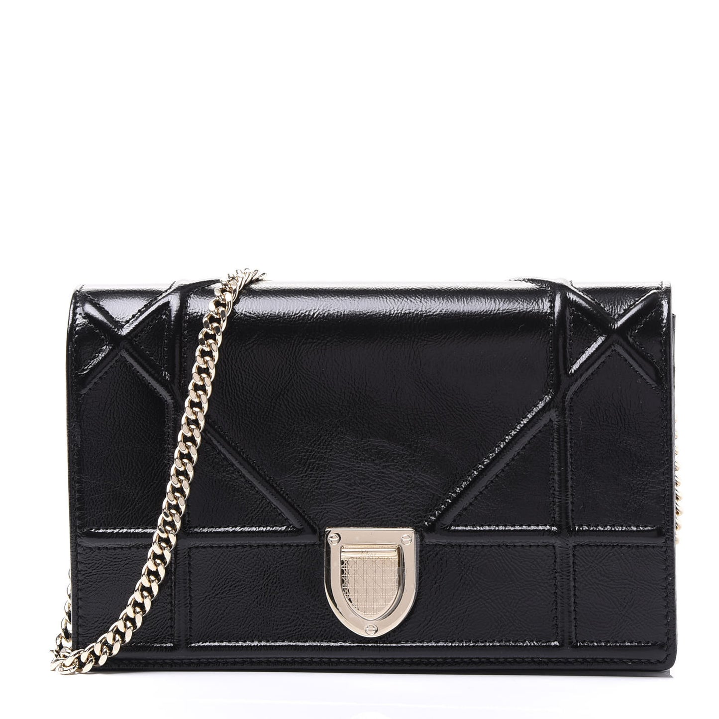 Patent Diorama Wallet on Chain Pouch Black