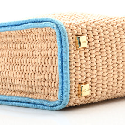 Fendi Straw Vitello Grace Cuoio Logo Braided Embroidered Mini Sunshine Shopper Natural Blue 9 of 10