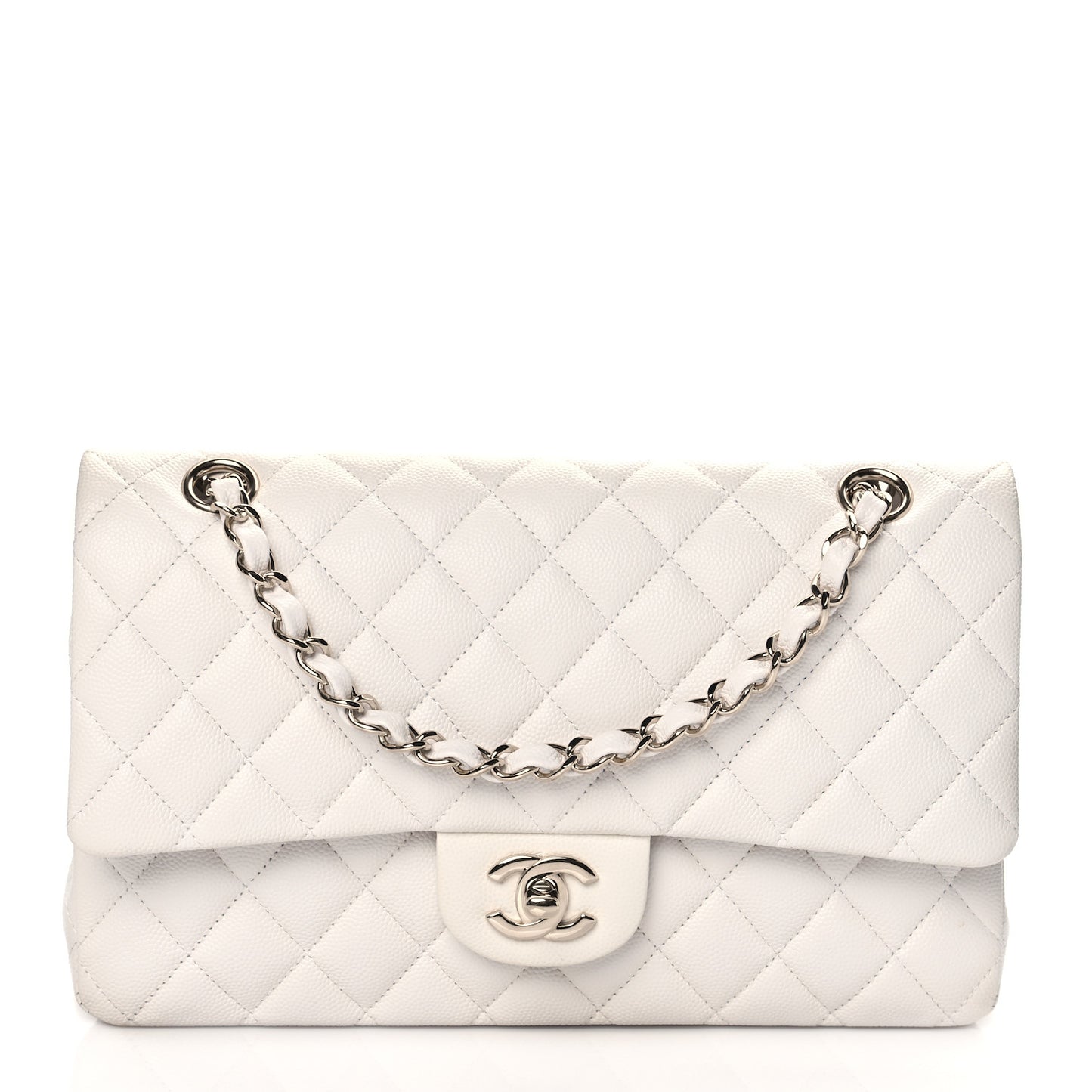 Caviar Quilted Medium Double Flap White