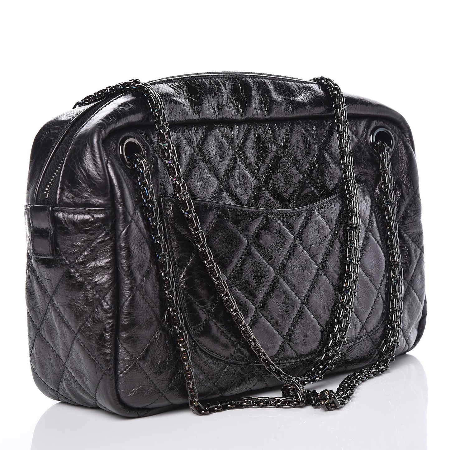 Metallic Aged Calfskin Quilted Medium Reissue Camera Case Black