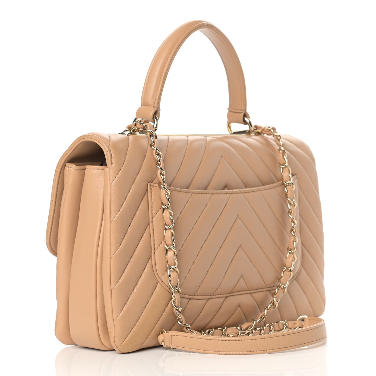 Lambskin Chevron Quilted Medium Trendy CC Dual Handle Flap Bag Beige
