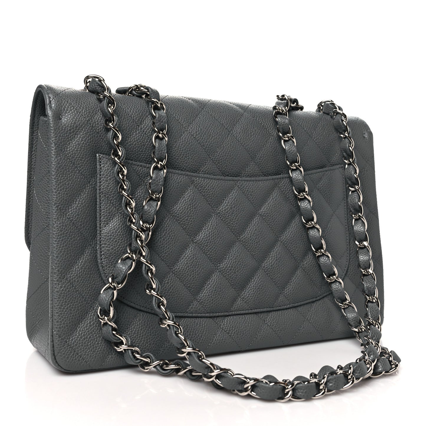 Caviar Quilted Jumbo Single Flap Grey