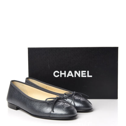 Chanel Metallic Lambskin CC Cap Toe Ballerina Flats 35.5 Argent 8 of 8