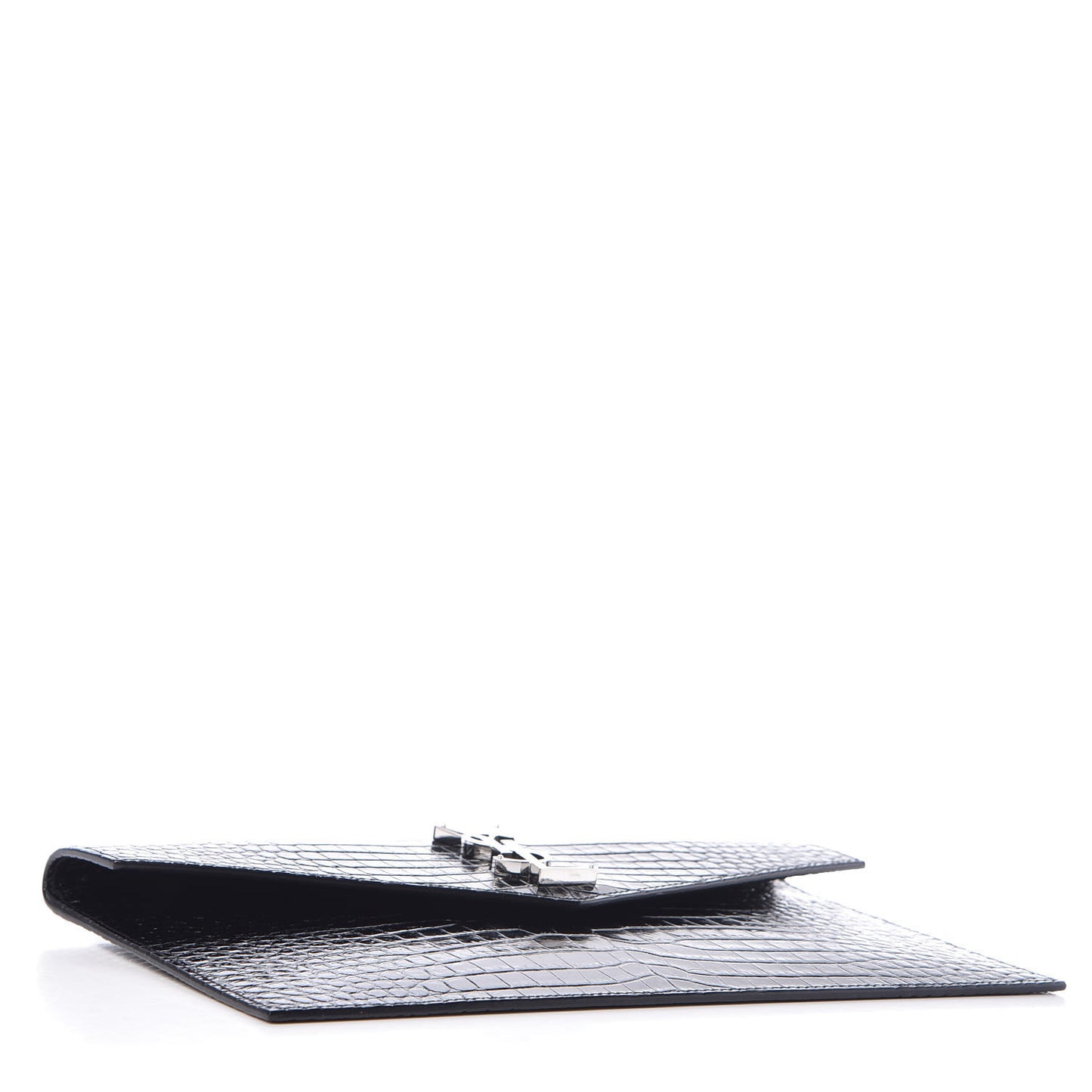 Calfskin Crocodile Embossed Uptown Monogram Clutch Black