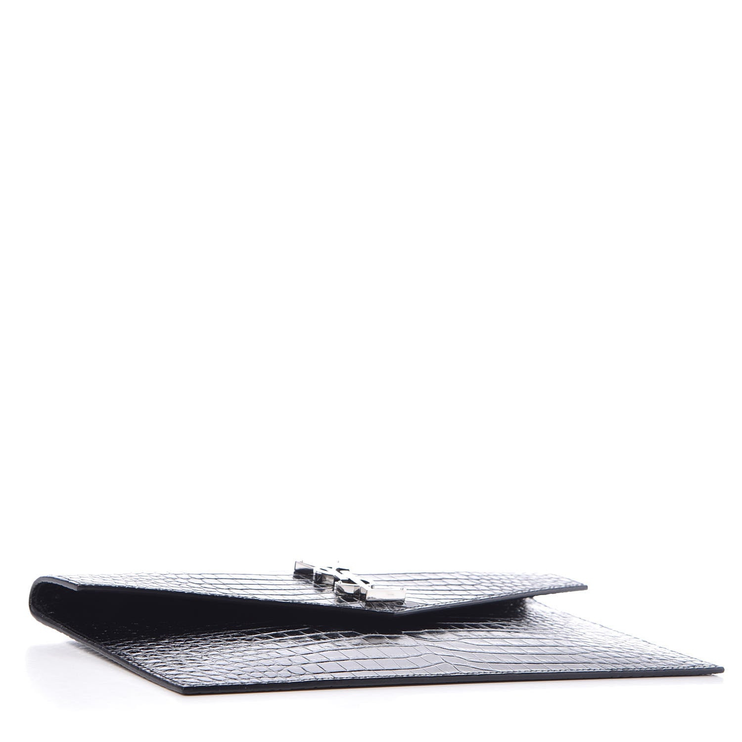 Saint Laurent Calfskin Crocodile Embossed Uptown Monogram Clutch Black 4 of 7