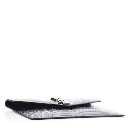 Saint Laurent Calfskin Crocodile Embossed Uptown Monogram Clutch Black 4 of 7