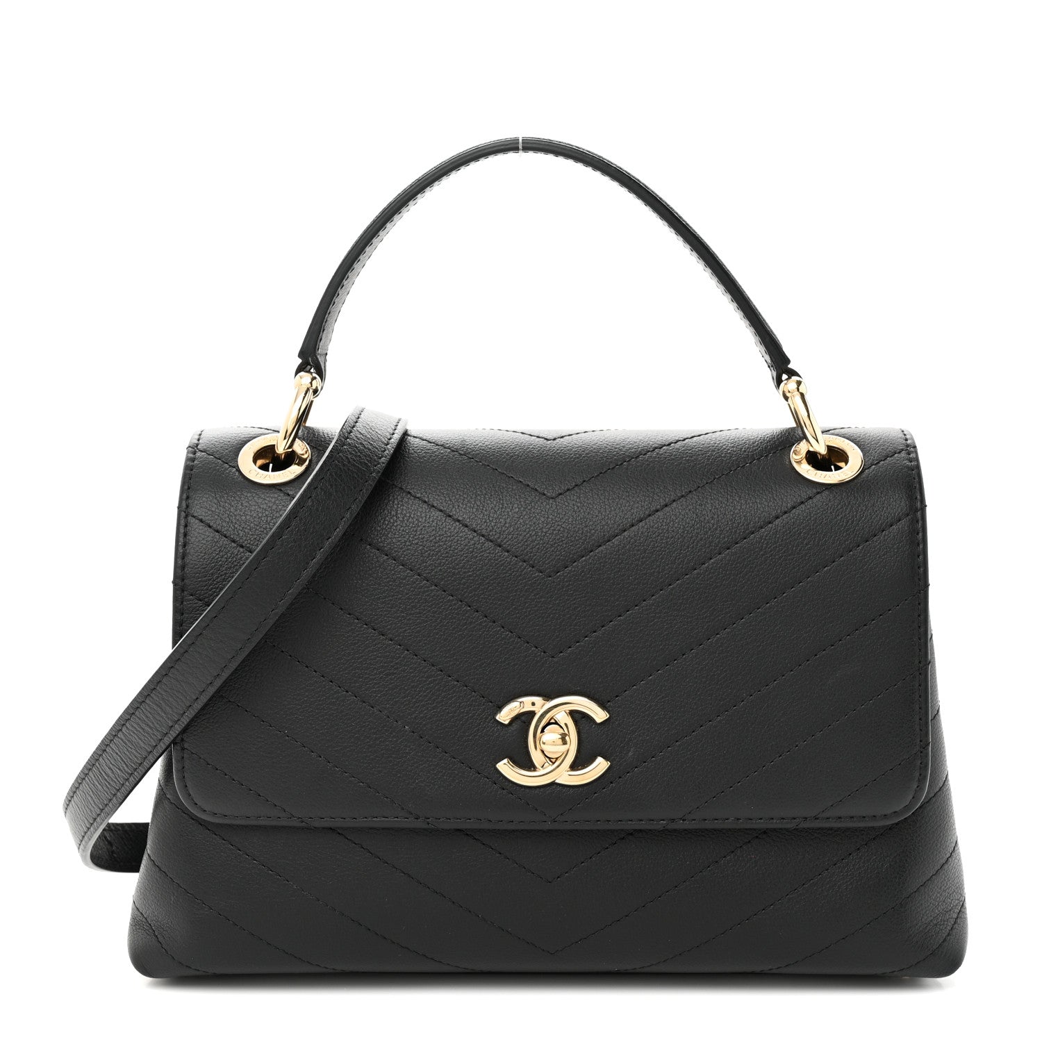 Chanel Grained Calfskin Small Chevron Chic Top Handle Flap Black 1 of 10