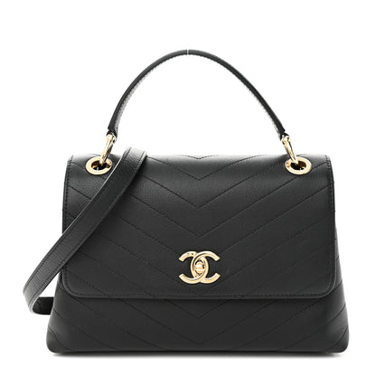 Chanel Grained Calfskin Small Chevron Chic Top Handle Flap Black 1 of 10