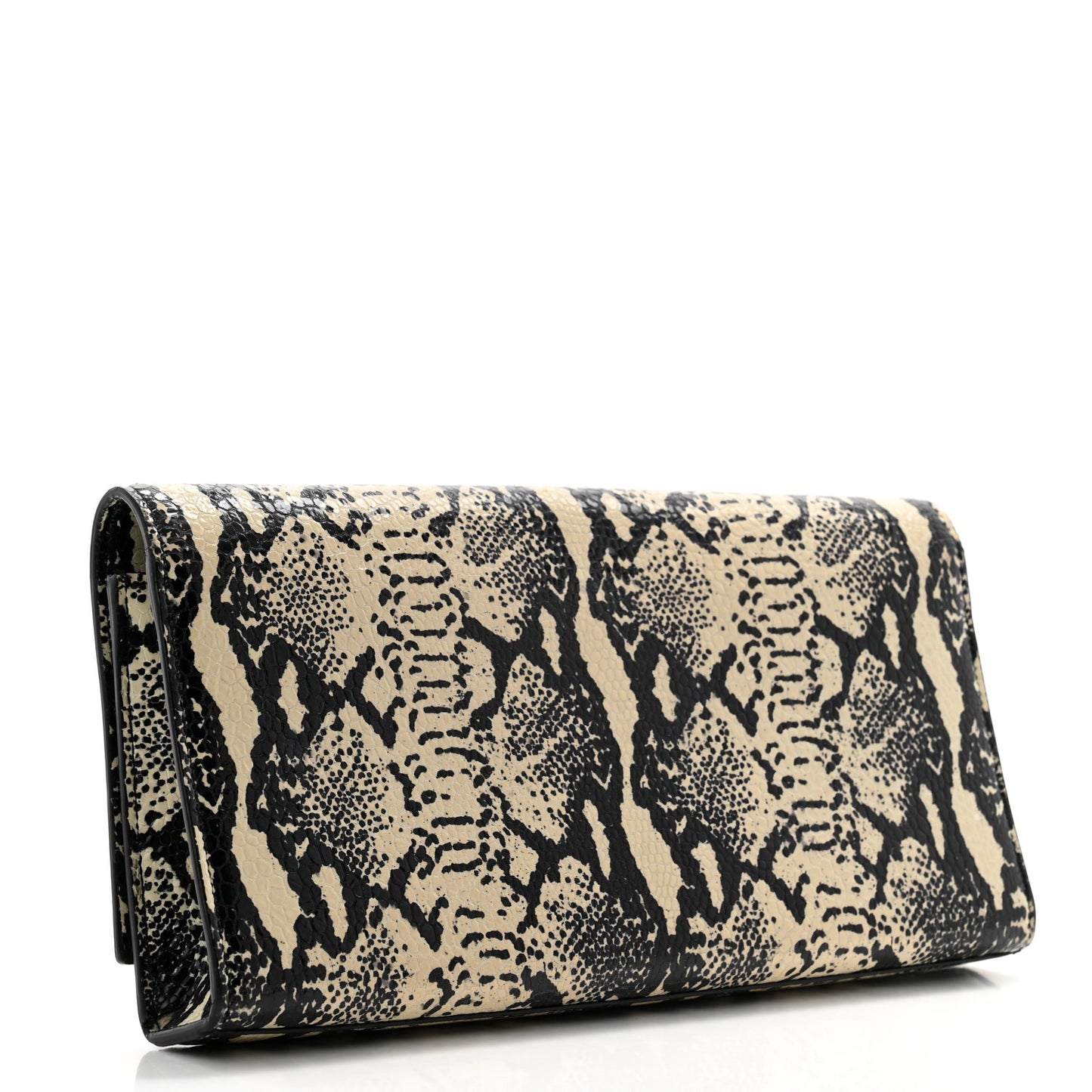 Calfskin Snakeskin Embossed Classic Monogram Cassandre Clutch Beige Black
