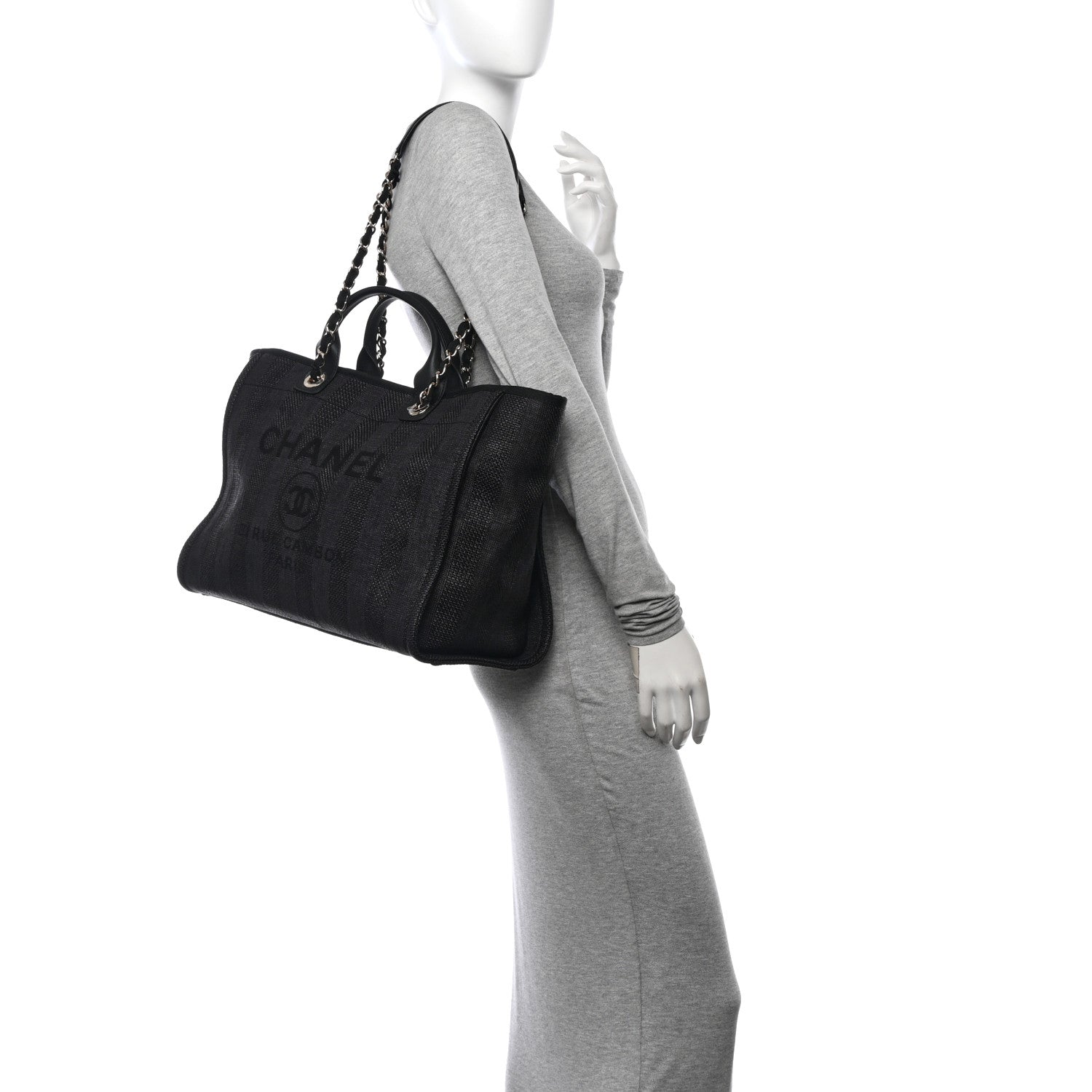 Chanel Mixed Fibers Calfskin Striped Medium Deauville Black 2 of 10