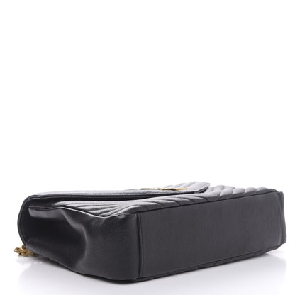Saint Laurent Sheepskin Matelasse Chevron Monogram Large College Satchel Black 4 of 12
