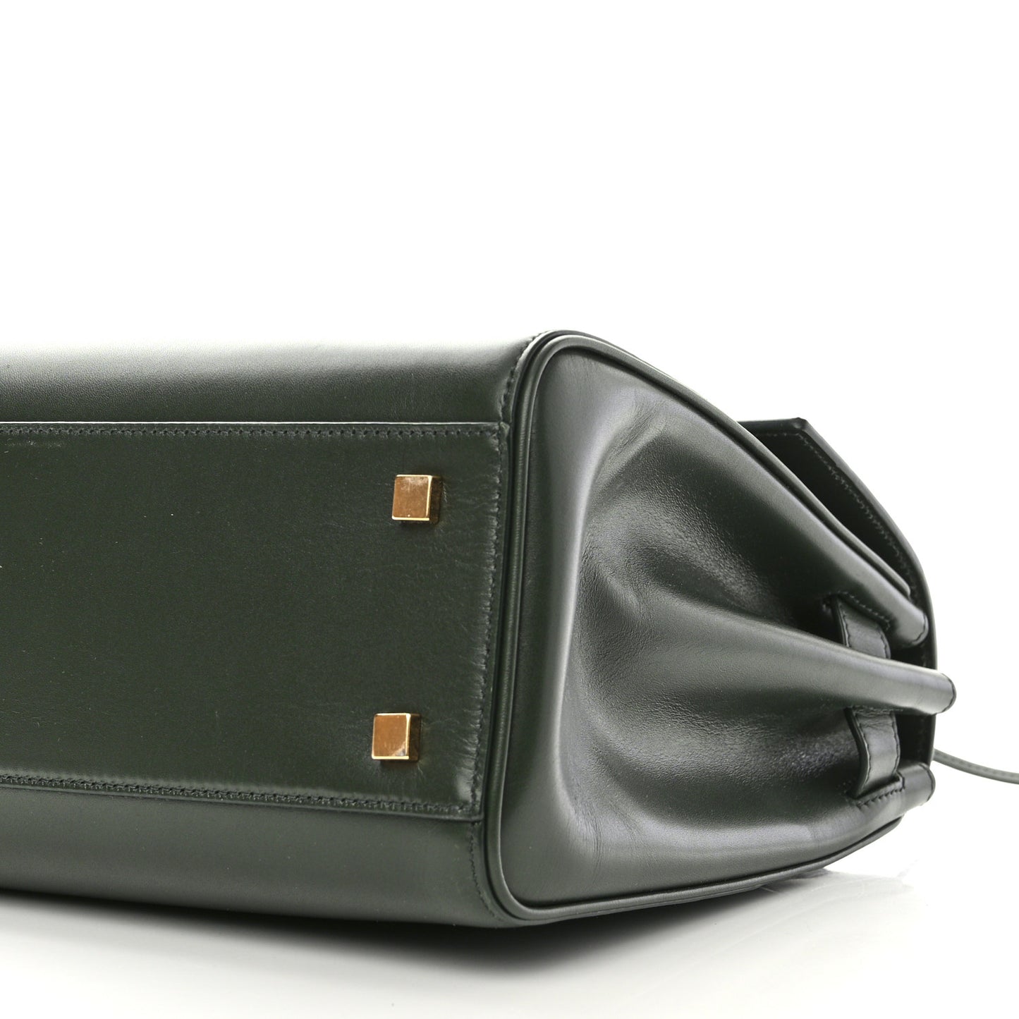 Shiny Calfskin Le Fermoir Top Handle Bag Dark Green