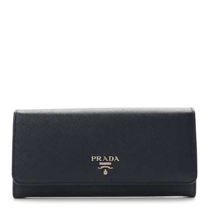 Prada Saffiano Bi-Color Metal Continental Flap Travel Wallet Baltico Astrale 1 of 8