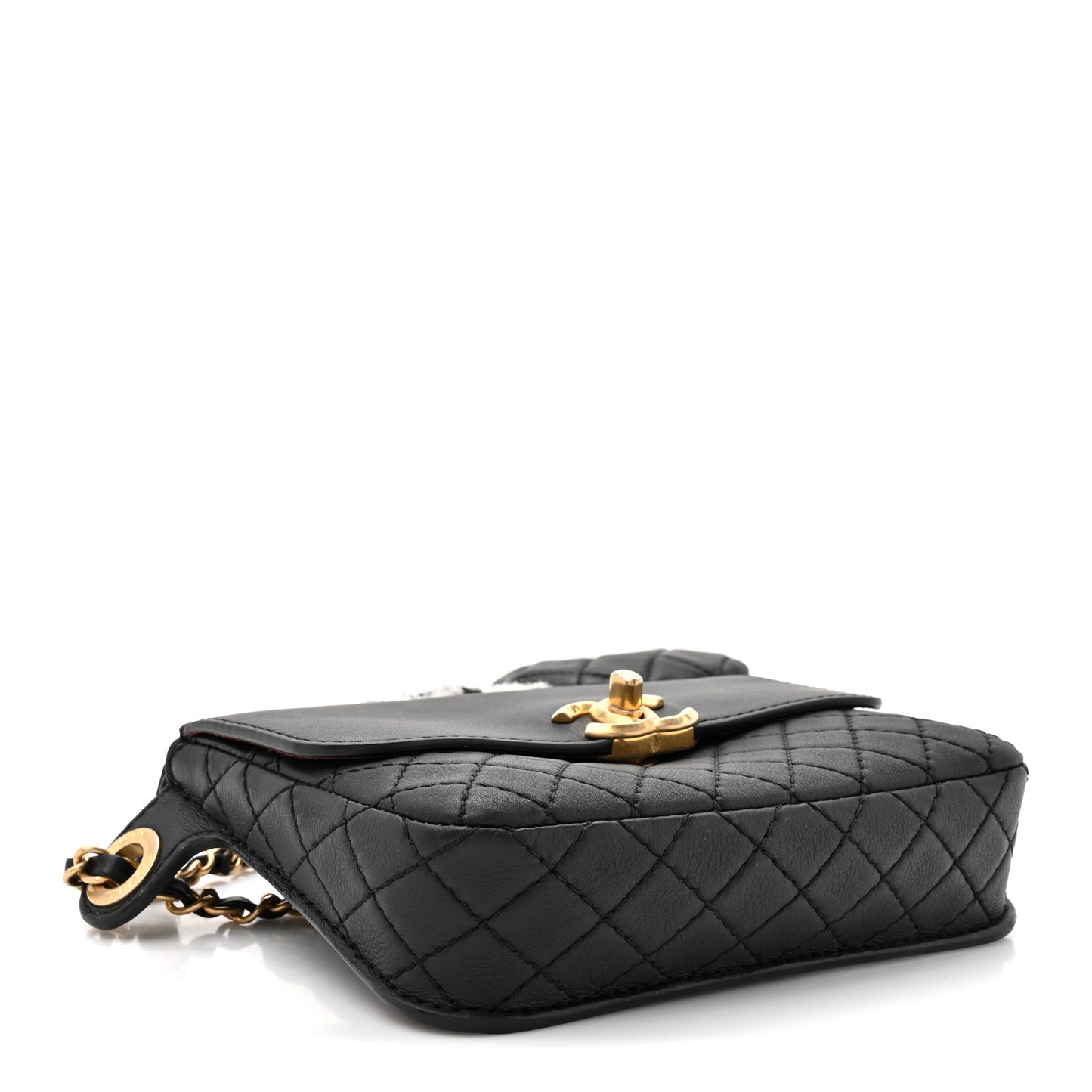 Calfskin Quilted Multi Pouching Flap And Coin Purse Black