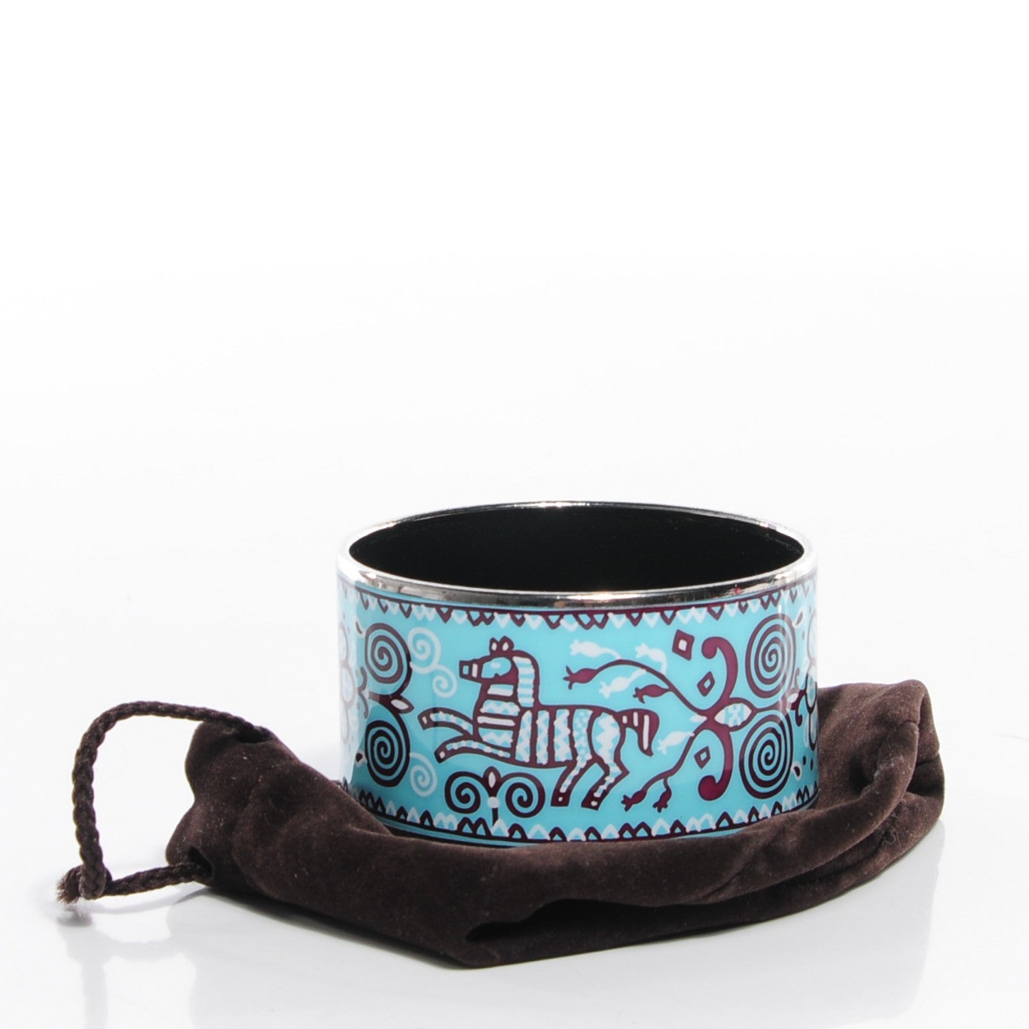 Hermes Enamel Printed Horses Extra Wide Bracelet 65 Aqua 6 of 6