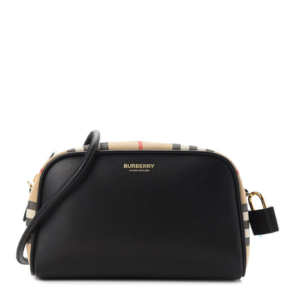 Burberry Calfskin Vintage Check Half Cube Crossbody Bag Black 1 of 8