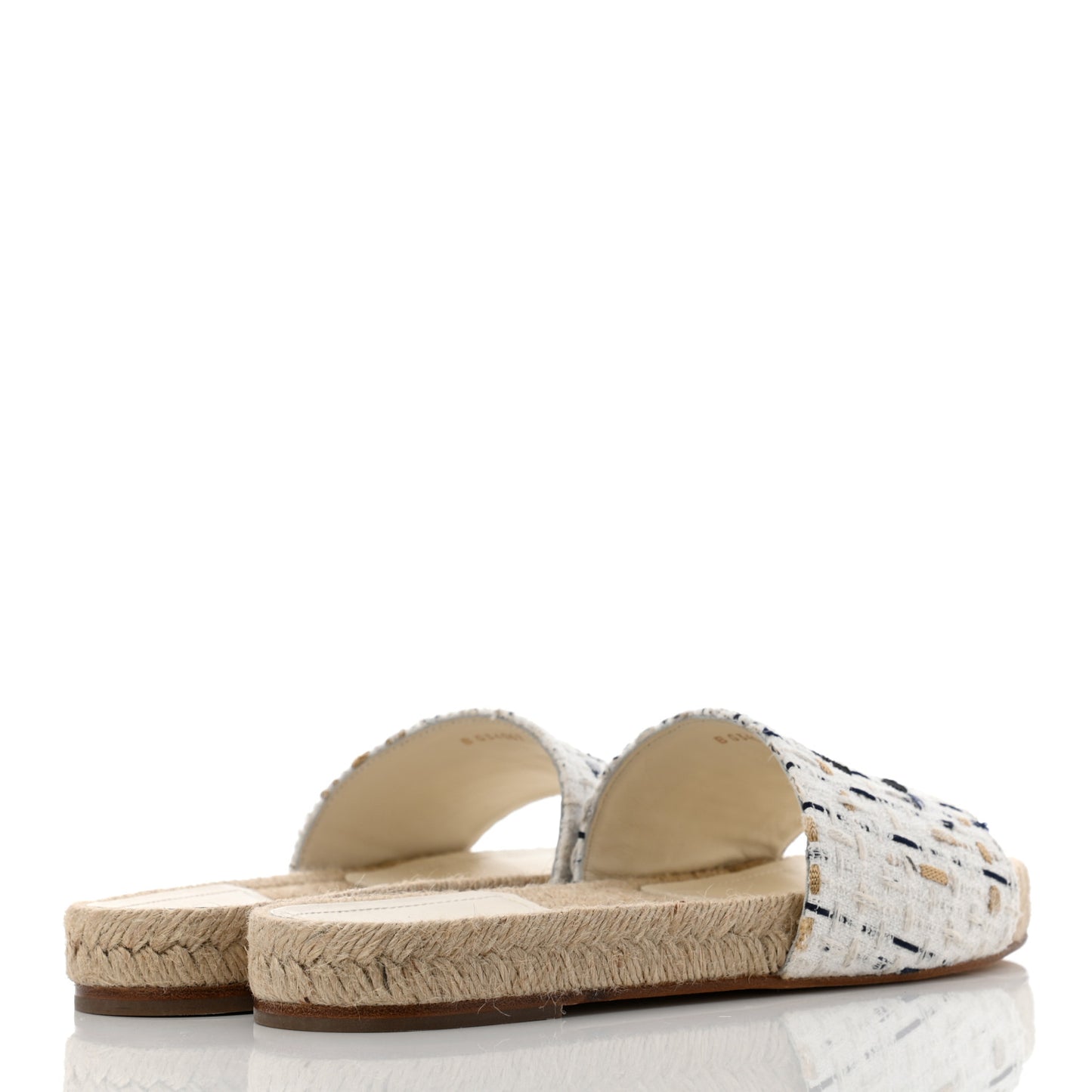 Tweed Grosgrain CC Mule Slide 38 White Black